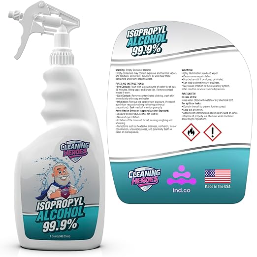 99% Isopropyl Alcohol Spray - One Gallon (Pack of 4) 32 Fl Oz Bottles - Ultimate Rubbing Alcohol Cleaner for Electronics, Wounds, and Household Use
