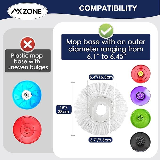 Spin Mop Replacement Head for Hurricane 360° Spin Mop Systems, Microfiber Spin Mop Head, Round Shape Standard Universal Size Magic Mop Refill, 3 Pack