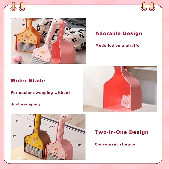 BSMstone Small Broom with Dustpan Combo Set Cartoon Mini Broom and Dustpan Set Cute Cleaning Kit for Home Office Floor Counter Pet Nest (Orange)