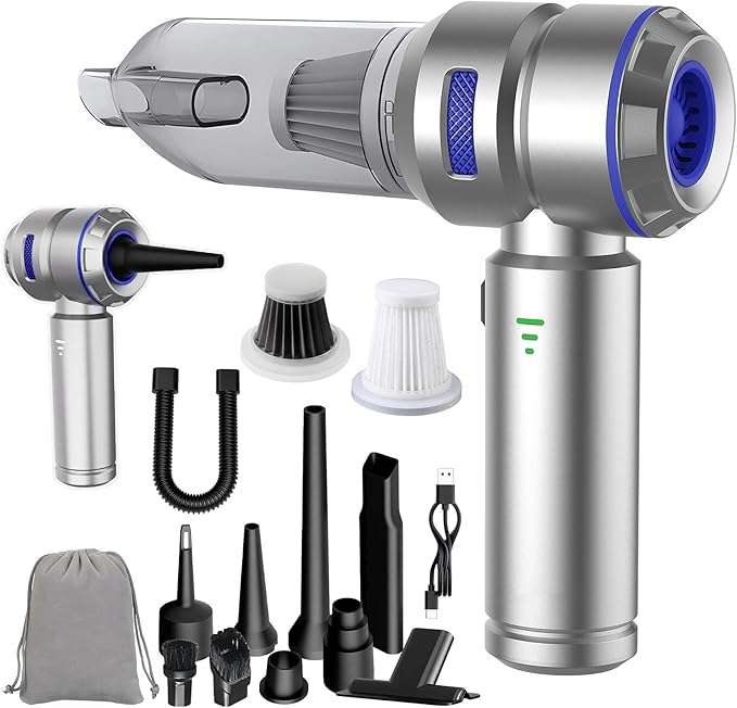 KedeeSparkle Handheld Car Vacuum Cleaner, 4-in-1 Cordless Vacuum Cleaner, 22000 PA High Power Portable Car Vacuum with Brushless Motor, for Home, Office, Camping (Silver Blue)