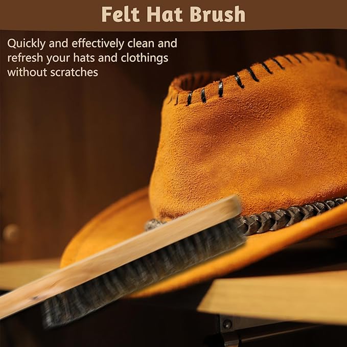 2PCS Felt Hat Brush, Felt Hat Cleaner with Horsehair Brush and Sponge Brush, Cowboy Hat Cleaner Easily Removes Dust Fuzz and Lint for Shoes Hats and Clothes