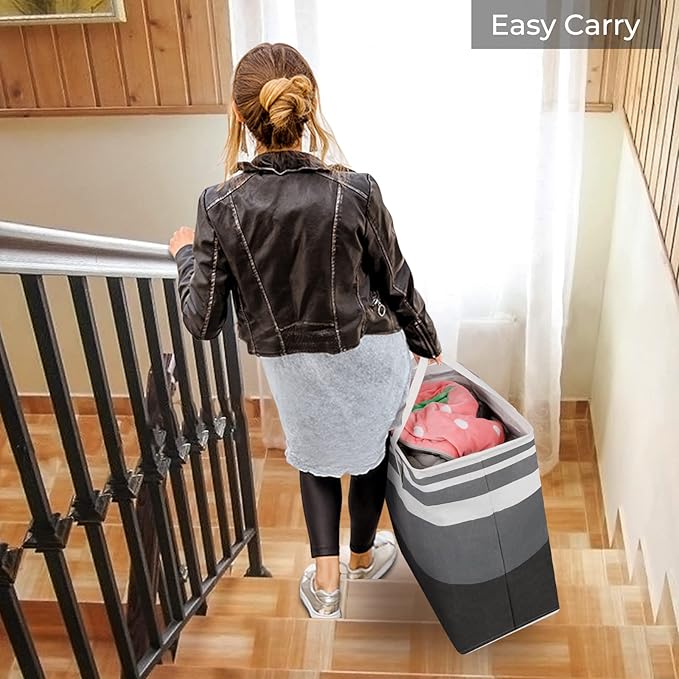 HomeHacks 4-Pack Large Laundry Basket, Waterproof, Freestanding Laundry Hamper, Collapsible Tall Clothes Hamper with Extended Handles for Clothes in the Dorm and Family-(Gradient Grey, 125L)