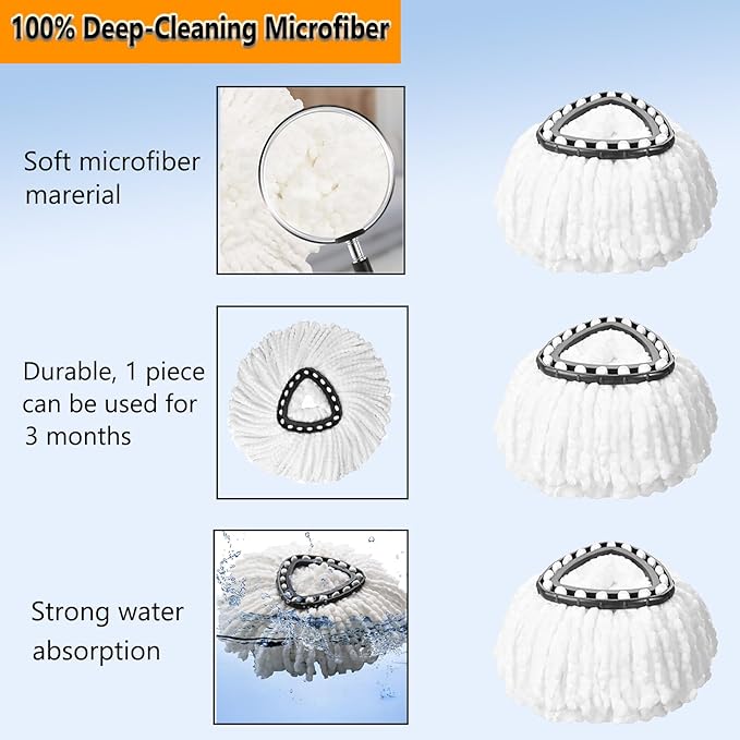 8-Pack Spin Mop Replacement Heads for O Cedar, 100% Microfiber Mop Head Replacement Fits Triangle Mop Replace, Easywring 1-Tank System, 360 Degree Spin Refill for Easy House Cleaning Floor Mopping