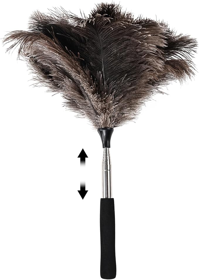 MehelloFeather Ostrich Feather Duster 16.5-47Inch Reusable Fluffy Natural Detachable Ostrich Feather Duster Used for Household Cleaning and High-Altitude Cleaning (1PCS)