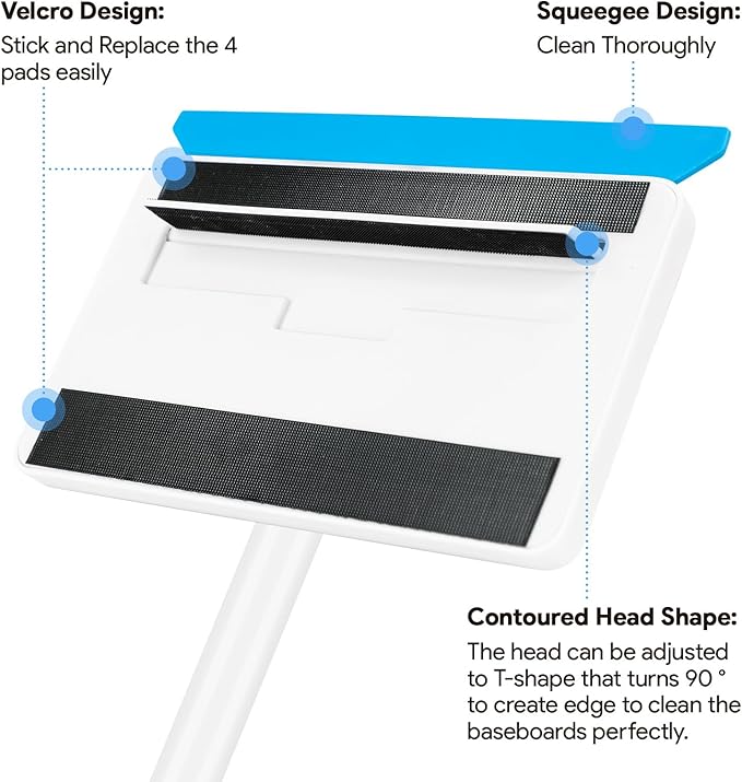 Cleaning Tools for Baseboard, Baseboard Cleaner Tool with Handle, 4 Reusable Cleaning Pads Wall Cleaner for Baseboards Cleaning, Ceiling, Wall, Floor, Shower Bathroom Kitchen