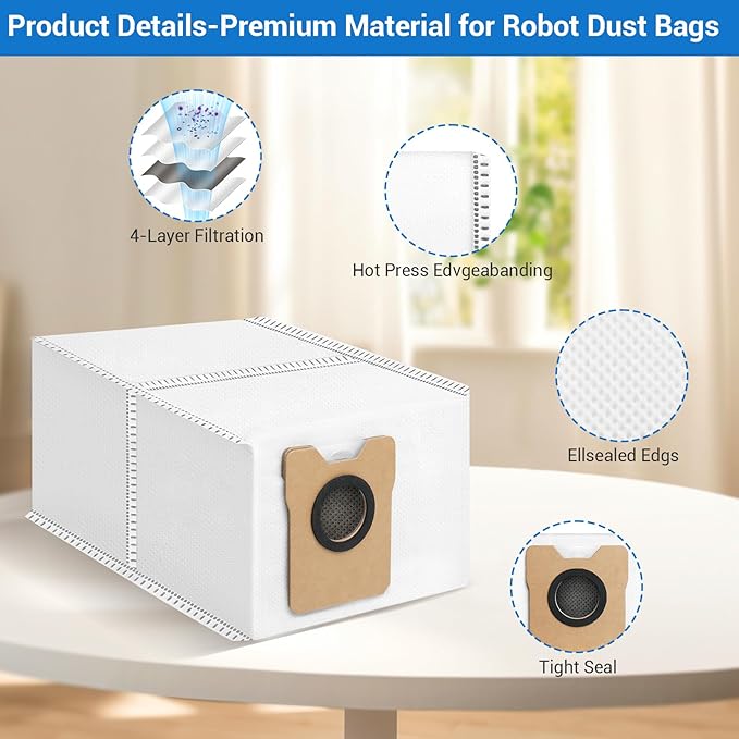 Bluevisk 12 Pack Omni C20 Dust Bags and Mop Pads Compatible with eufy Omni C20/ C10 Robot Vacuum with 3.5 L Large Capacity Vacuum Dust Bags