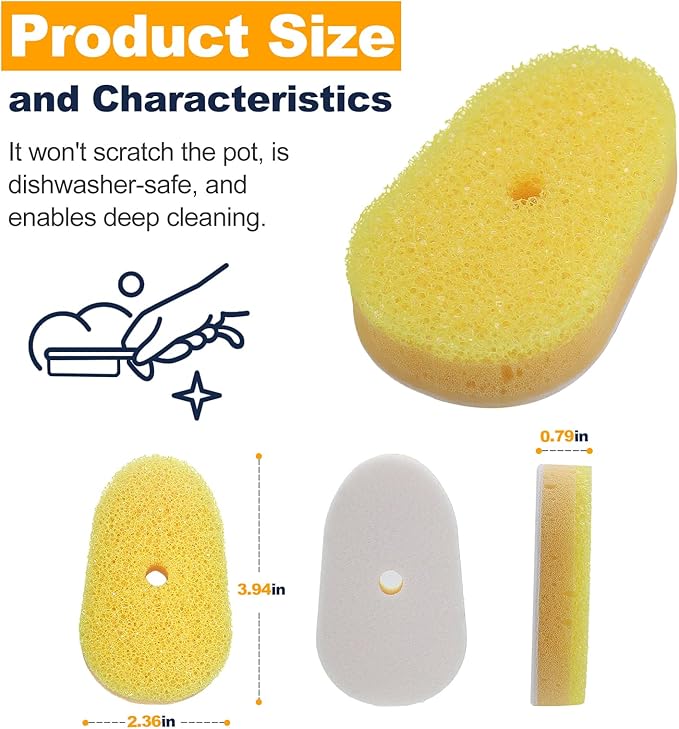 Refill Heads Compatible with Dish Daddy,Non-Scratch Wand Refill Sponge Heads Compatible with Scrub Daddy,Ideal Replacement Sponges for Effortless Dish Cleaning,8 Packs