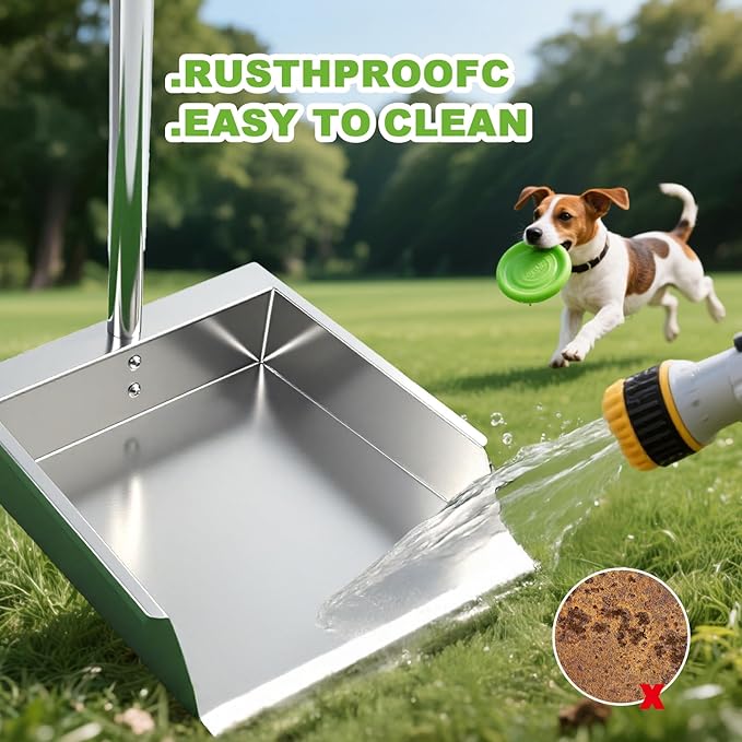 Extra Large Stainless Steel Long Handle dust pan,Heavy Duty Upright Metal Outdoor Dustpan eliminates The Need to Bend Over.dust Pans with Long Handle for Farm Office Garage Outdoor Yard。