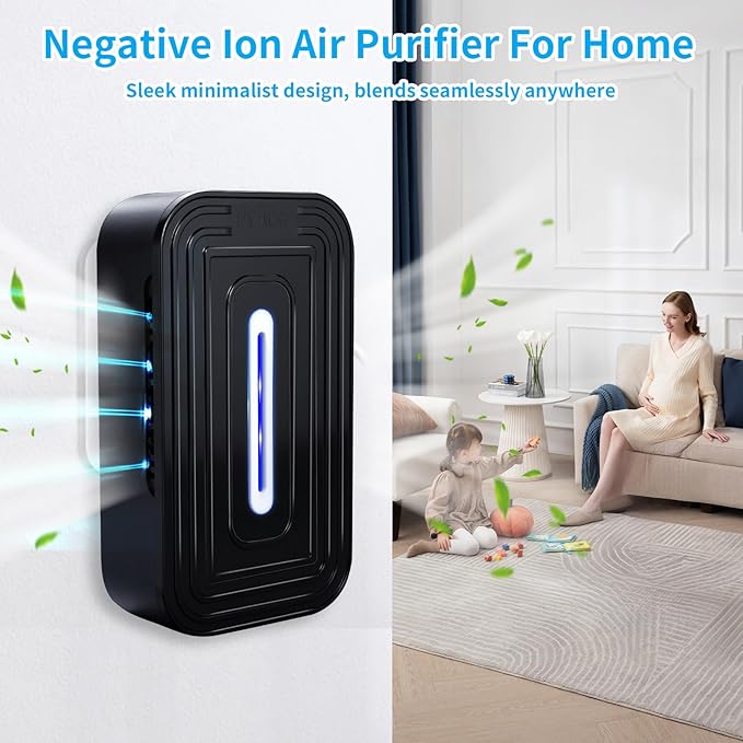 2 Pack 8-Emitter Negative Ion Air Purifier, Plug in Ionic Air Cleaner with Blue Light Quiet and Energy Saving Air Ionizers for Home Office Bedroom Bathroom Living Room and Pet Room(2,Black)