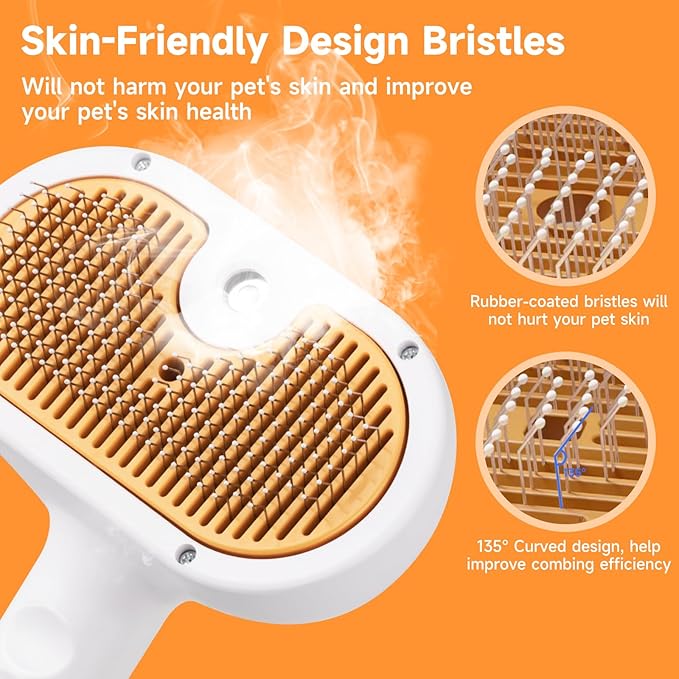 Pet Steam Brush for Dog & Cat – 3-in-1 Spray Hair Removal Comb for Shedding & Grooming, Softens Fur & Reduces Static – Water Brush for Long & Short Coats, Bath-Hating Pets, Includes 2*Shampoo
