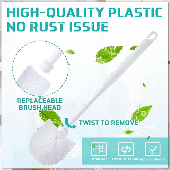 Roshtia 24 Sets Toilet Brush and Holder Set for Bathroom Toilet Bowl Brush Scrubber with Caddy for Deep Cleaning, 14.57 Height (White)