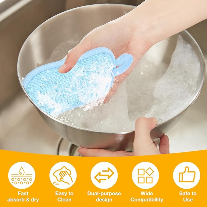 30 Pack Multi-Purpose Scrub Sponges Kitchen, Reusable Dish Sponges, Non-Scratch Microfiber Sponge for Efficiently Cleaning Dishes, Pots and Pans, 3 Colors