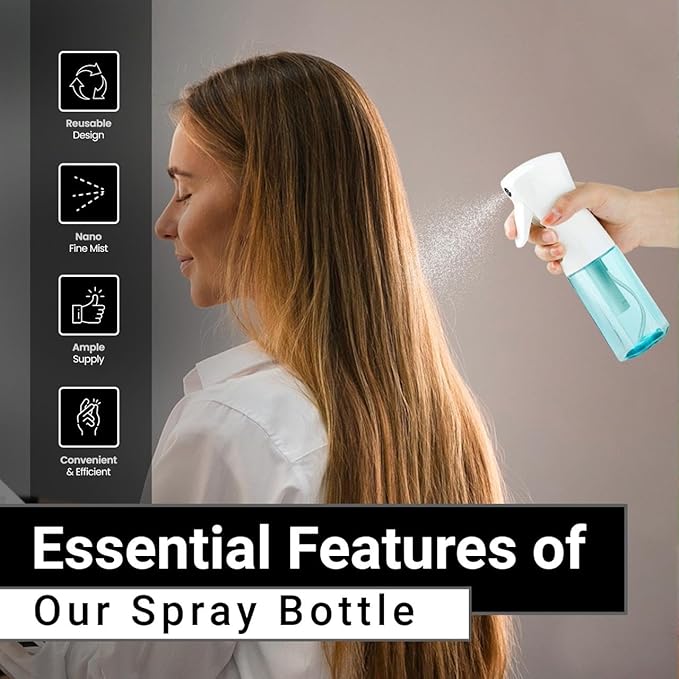 Continuous Mist Spray Bottle – Ultra Fine Mist for Hair Styling, Salon Use, and Versatile Applications – 5 oz Octagon Shape Empty Bottle – Variety Pack of 4