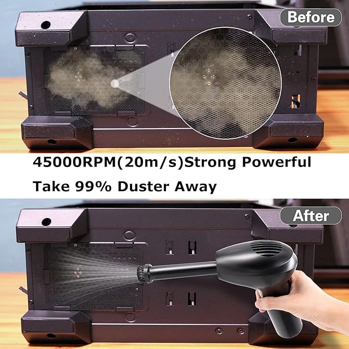 HONKYOB Cordless Air Duster, Electric Air Duster,Air Blower Replaces Compressed Air Cans for Cleaning Computer,Keyboard, Car, Pet House,2500mAh Rechargeable Battery,Fast Charging,Powerful 45000 RPM