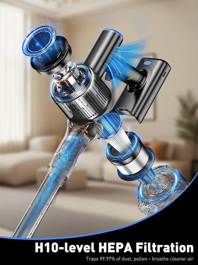 OUYFHK Cordless Vacuum Cleaner, 45000Pa/450W/50Mins Vacuum Cleaners for Home, 8-in-1 Stick Vacuum with LED Screen, Anti-Tangle, Lightweight Rechargeable Vacuum for Carpet Pet Hair Hardwood Floor Blue