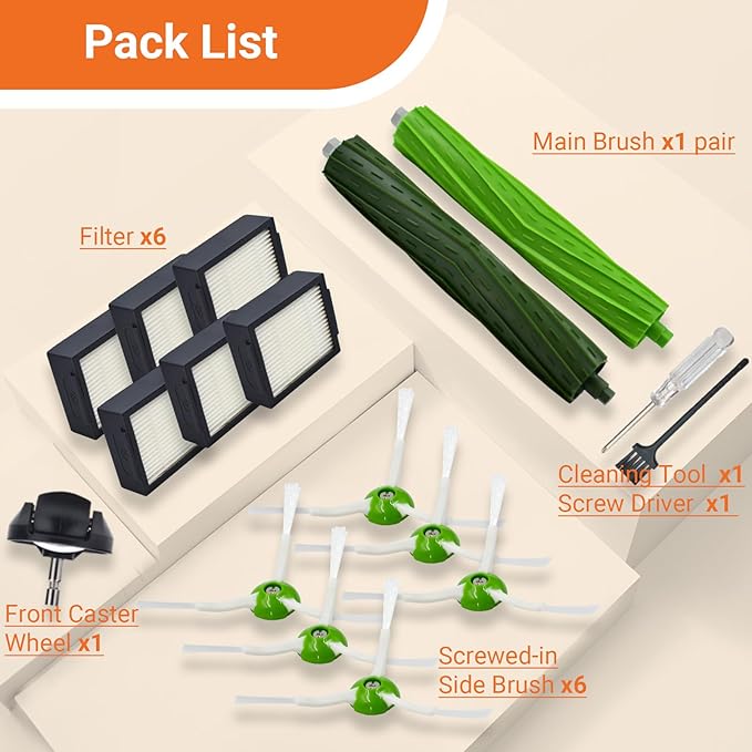 Yojolee Accessories and Replacement Parts Compatible for Roomba i7 i7+ i3 i3+ i4 i4+ i5 i5+ i6 i8 i1 i2 e5 e6 e7 J Series Vacuum Cleaners,Front Caster Wheel,Rubber Brushes,6 Filters,6 Side Brushes