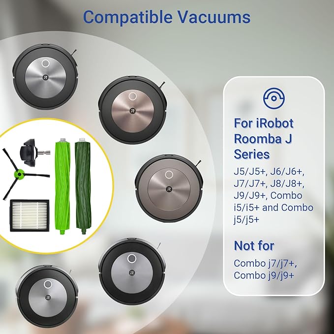 Replacement Parts Accessories for iRobot Roomba J Series J5 J5+ J6 J6+ J7 J7+ J8 J8+ J9 J9+ Vacuum Cleaner Attachment Kit, 1 Main Brush, 5 Side Brush, 5 Filter, 1 Caster Wheel (Not for Combo j7+/j9+)