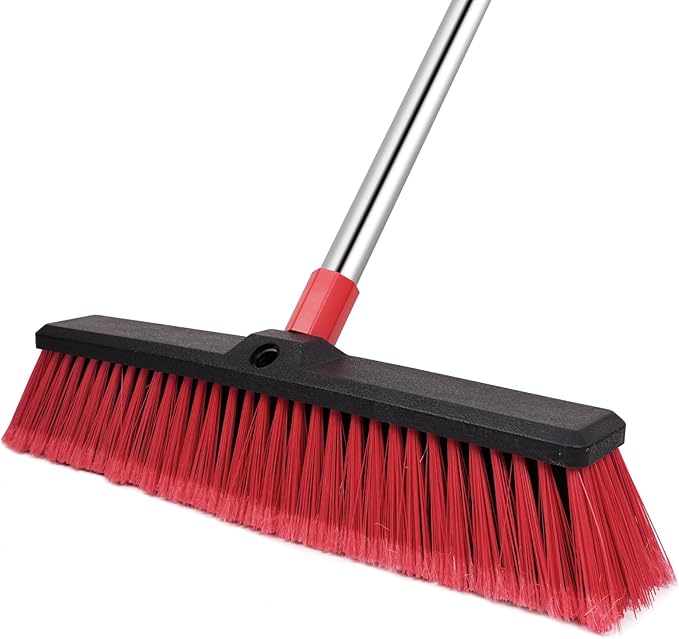 Honclea 18” Push Broom with 70” Adjustable Handle - Heavy Duty Outdoor Broom for Shop, Garage, Patio, Driveway, Yard & Deck Cleaning