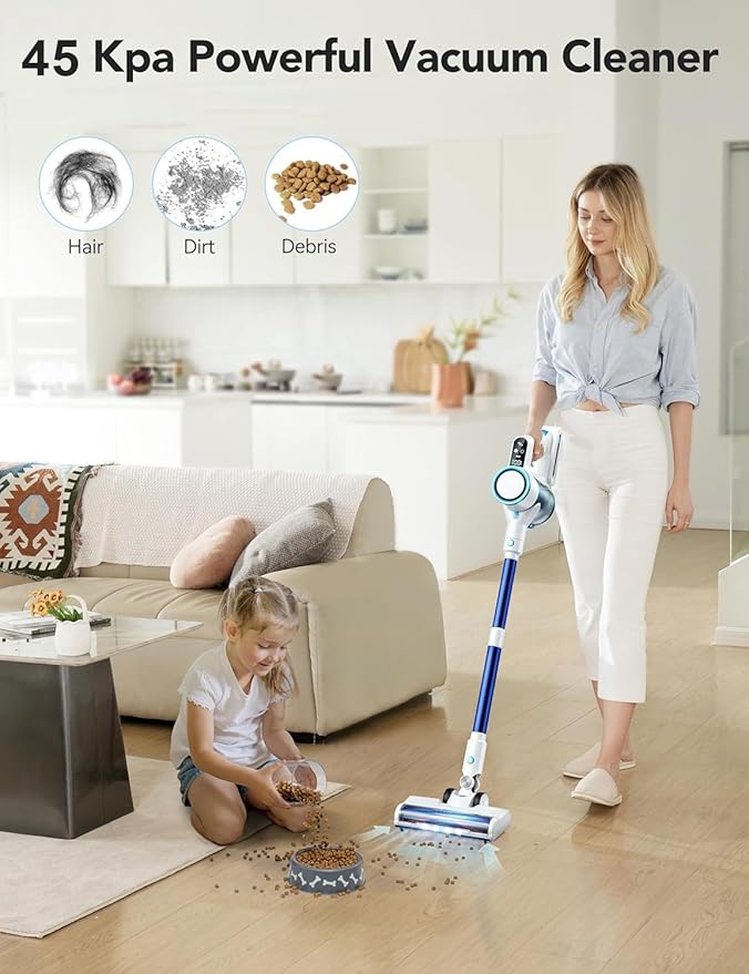 Cordless Vacuum Cleaner,450W Powerful Suction With Smart LED Display,50-Min Runtime,Anti-Tangle Brush, Rechargeable Battery, Lightweight Stick Vacuum Cleaner for Home, Pet Hair, Hard Floors, Carpet