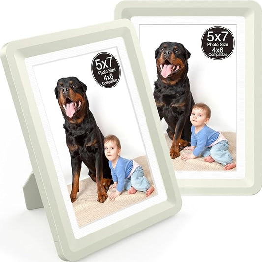 2-Pack 5x7 Picture Frame or 4x6 with Mat – Shatterproof Plastic Photo Frame for Family, Nursery, and Playroom, Wall & Tabletop Picture Frames for Home, Office, Safe & Lightweight Design in Cloud Gray