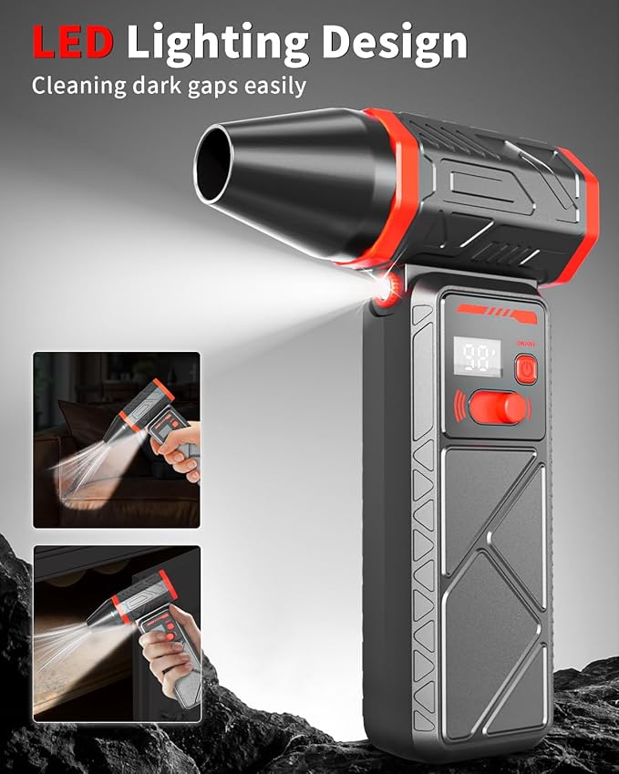 Compressed Air Duster, 150000RPM Electric Air Duster with 8000mAh Rechargeable Battery, Stepless Speed, 90° Adjustable Nozzle & LED Light, Cordless Mini Air Blower for Pc, Keyboard, Car, Home,Outdoor