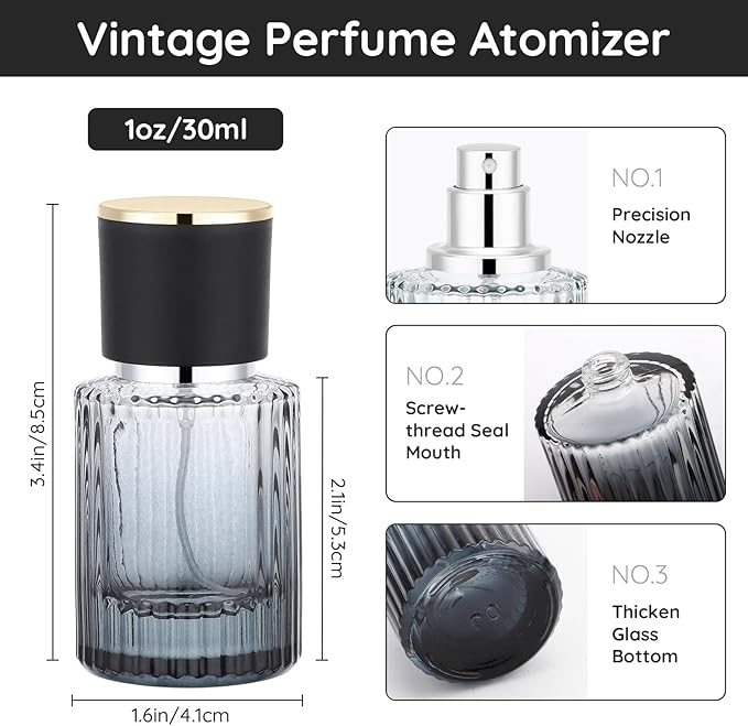 Segbeauty 1oz Atomizer Sprayer for Perfume, 2pcs Black Glass Travel Size Perfume Refill Bottle, 2pcs Green 30ml Travel Cologne Sprayer, Cologne Atomizer Spray Bottles with Dispenser Transfer Tool Set