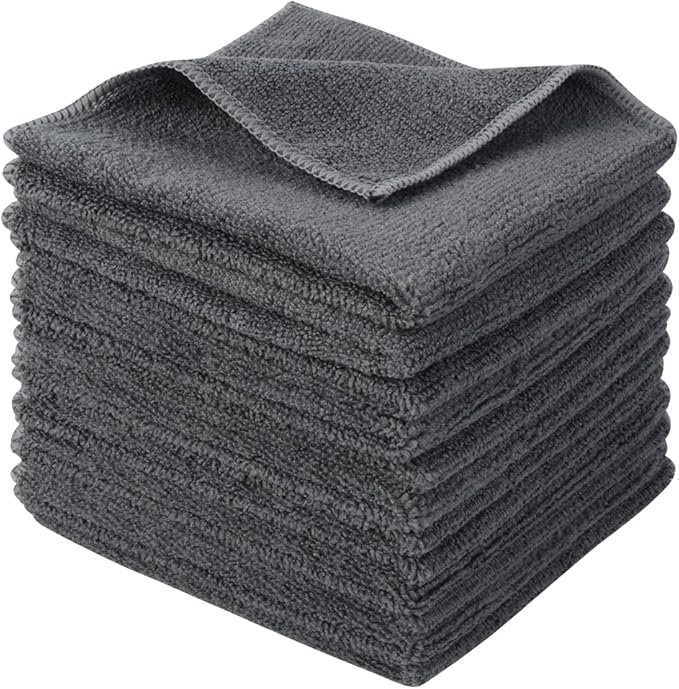 SINLAND Microfiber Cleaning Cloth Rag Super Absorbent Kitchen Dish Cloths Quick Dry No Streak Dish Rags Glass Cloths 12inchx12inch 12 Pack Grey