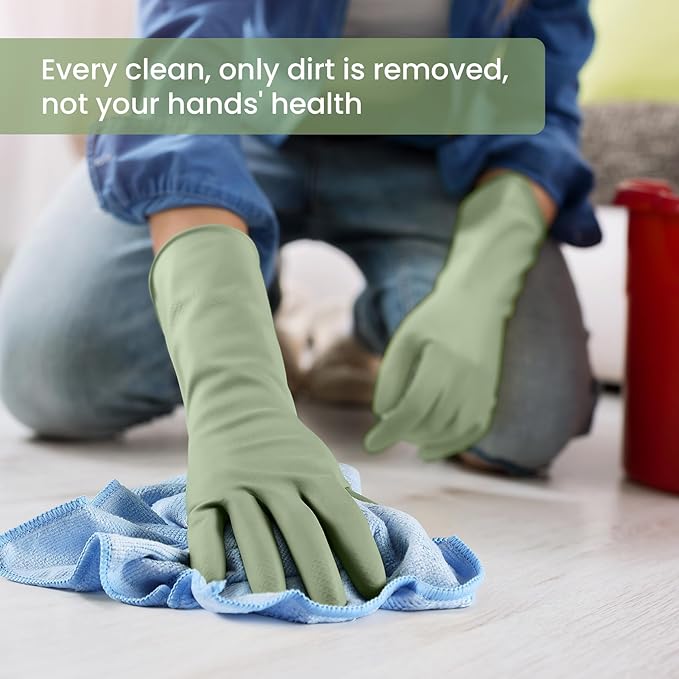 Rubber Cleaning Gloves for Dishwashing, 4 Pairs Reusable Kitchen Gloves for Washing Dishes and Household Cleaning, Colorful Dish Gloves with Flocked Lining and Non-Slip Grip, Pefect for Woman Men - L