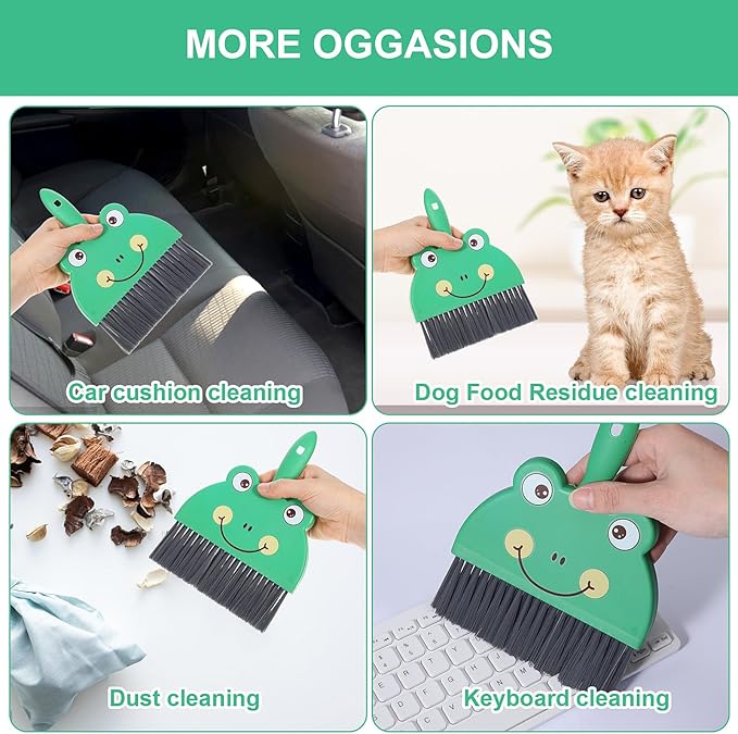 Tyqour Green Small Dustpan and Brush Set Cute Mini Hand Broom and Dustpan Set Portable Durable Desktop Cleaning Supplies for Tabletop Debris Keyboards