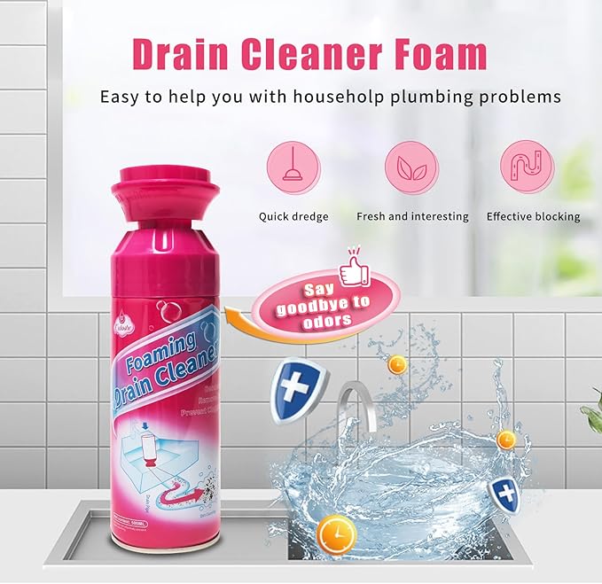 Drain Foam Cleaner, Foam Drain Cleaner, Foaming Drains Clog Remover for Bathroom Sinks, Washbasin, Tubs (2 PCS)