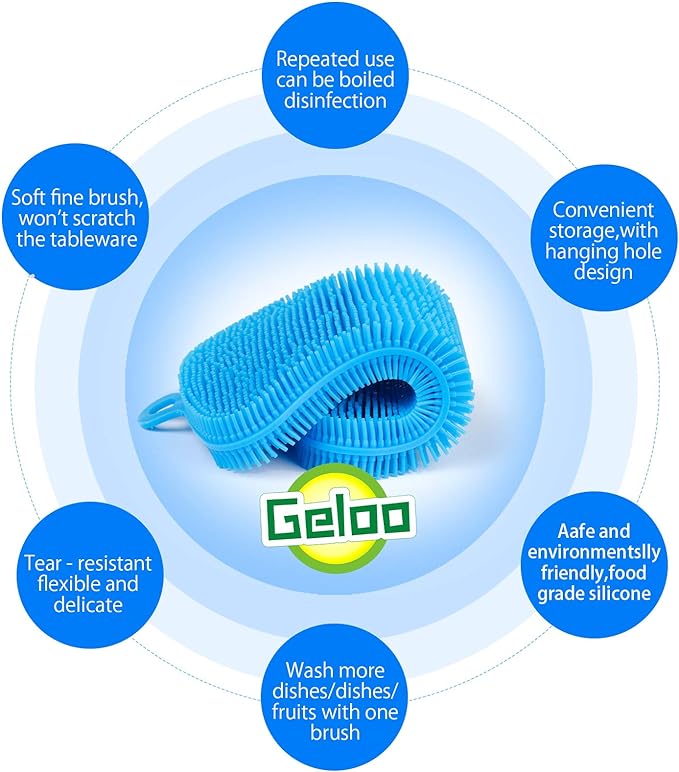 Geloo.Silicone Sponge Dish Brush, Double Sided Cleaning Brush for Dishes, Kitchen Gadgets and Accessories (3 Pack)