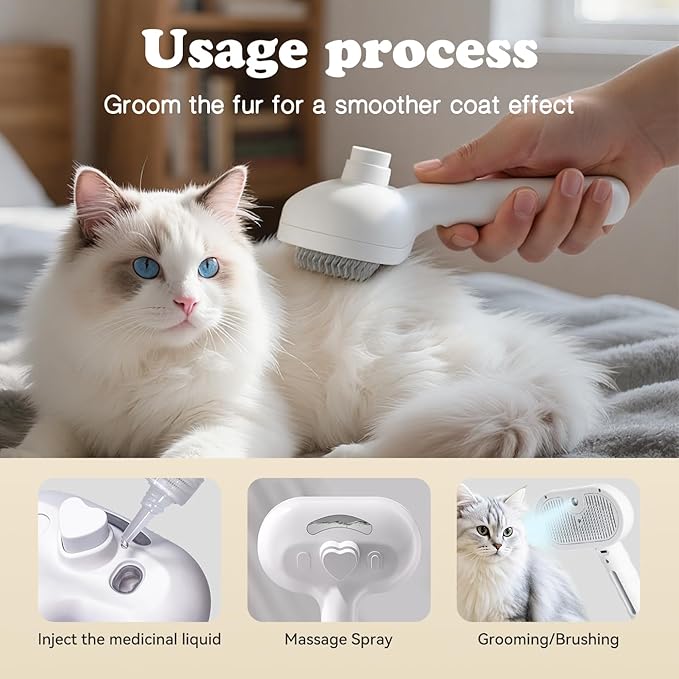 glozaic Upgraded Rechargeable Silicone pet Hair Removal Tool, 3-in-1 Automatic Cleaning steam Brush, Suitable for Grooming, Hair Removal, and Massage, Suitable for Cats and Dogs.