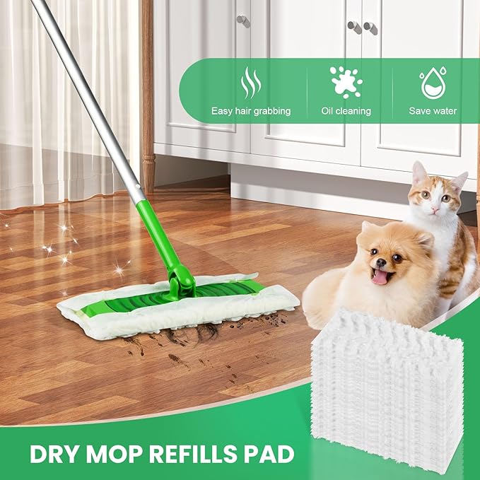 60 Count for Swiffer Dry Cloths Compatible with Swiffer Sweeper, Sweep & Mop Deluxe 2-in-1 Floor Mopping and Limited Edition Pink Wicked, Cleaning Dust and Hair, for Swiffer Dry Sweeping Cloths