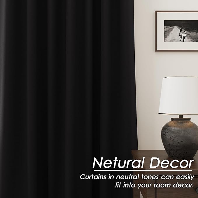 Black Linen Blackout Curtains 120 Inch Length 2 Panels Set Burg Extra Long 10 Ft Back Tab Pocket Drapes Cotton Textured Thermal Insulated Total Blocking Curtains for Dining Room Cottage High Window