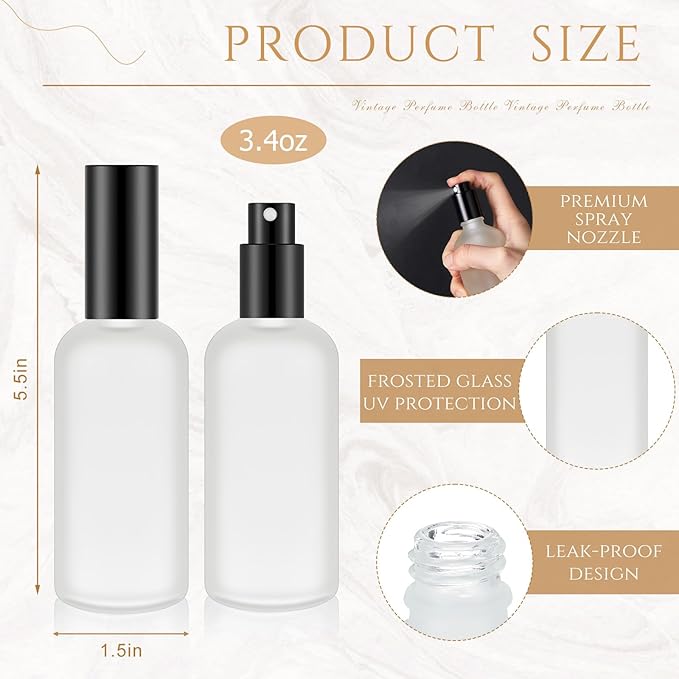 Roshtia 30 Pcs 3.4 oz/ 100 ml Black Glass Spray Bottle Refillable Perfume Atomizer Clear Decorative Empty Bottles with Fine Mist Sprayer Pump for Face Body Travel