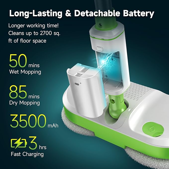 AlfaBot Cordless Electric Mop for Floor Cleaning, Dual Spin Mop with LED Headlight /Water Spray/Self-Propelled,Clean up to 2700 ft²,Rechargeable Electric Mops with Big Water Tank for Multi Floors