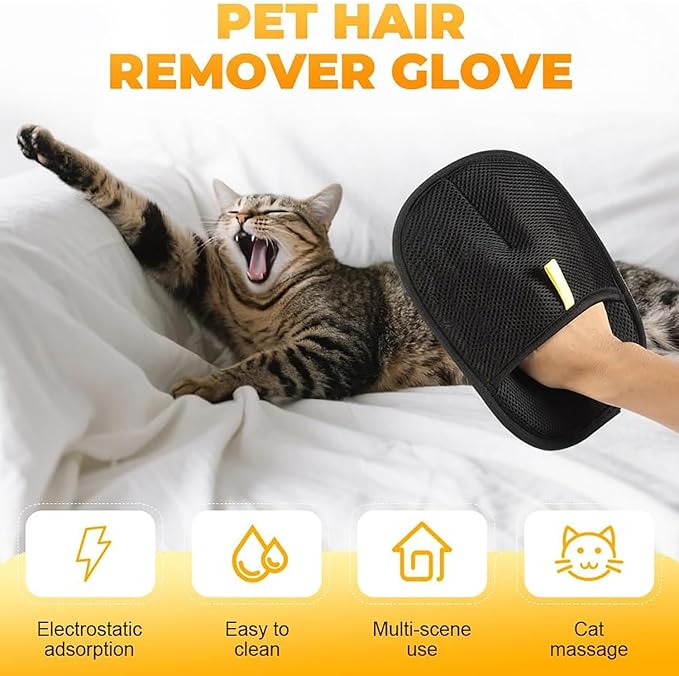 RWSEFK Pet Hair Removal Glove for Cats & Dogs, Efficient Grooming Gloves for Pet Hair, Cat Grooming Gloves for Hair Removal，Reusable Cat & Dog Hair Remover for Couch, Furniture, Carpet, Curtain(2Pcs)