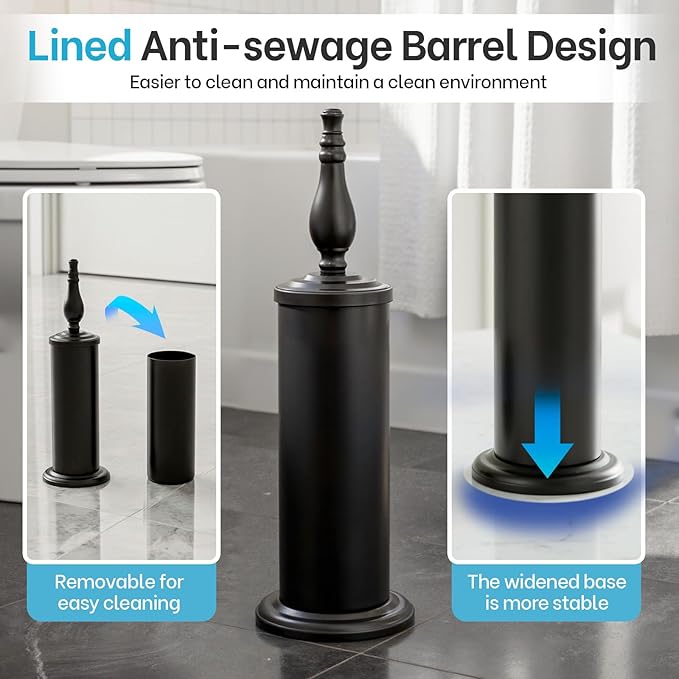 Megier Matt Black Toilet Brush and Holder Set, Toilet Bowl Brush with Heavy Duty Wide Base,Deep Cleaning Modern Bathroom Cleaner Brush -Space Saving