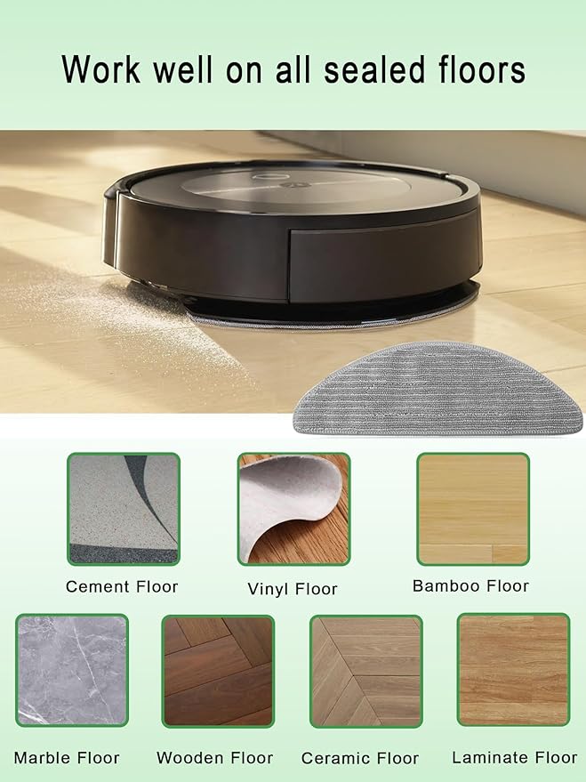 E-HAO 6 Pack Vacuum Replacement Part Mopping Pads Compatible for iRobot Roomba Combo j5, j5+, i3, i3+, i5, i5+, i8, i8+ Model. Washable and Reusable Microfiber Cleaning Refill Mopping Pad Accessories
