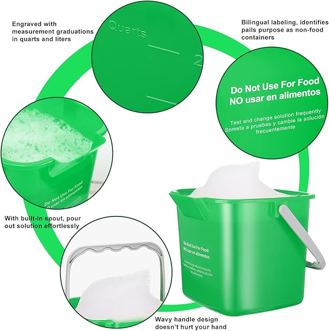 Lallisa 12 Pcs 3 Quart Cleaning Bucket Small Sanitizing Square Bucket Detergent Pail for Home Office Commercial Restaurant Kitchen Bathroom School (Green)