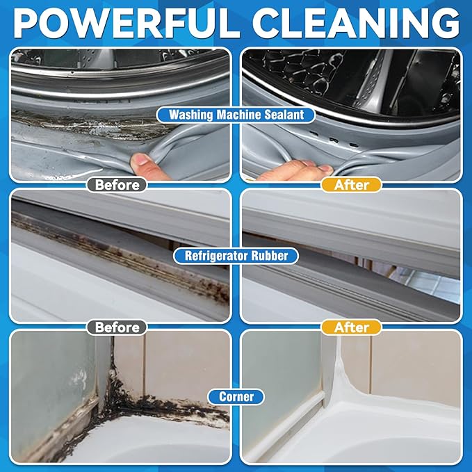 Washing Machine Cleaner Gel, Mold Stain Cleaning Gel with Brush, Highly Effective in Penetration Household Grout Cleaner for Fridge, Bathroom, Shower, Front Load Washer, Tile Bathtub (5.29Fl Oz)