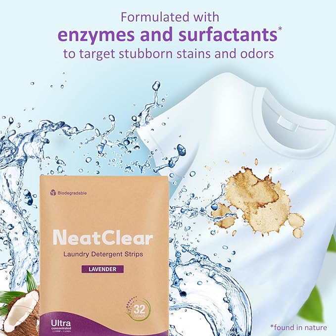 Laundry Detergent Sheets - Travel Size - Lavender Scent 32 Strips (32 Loads) - Concentrated Liquidless Laundry Soap - No Mess - Space-Saving - for Travel, Apartments, Dorms, Sink