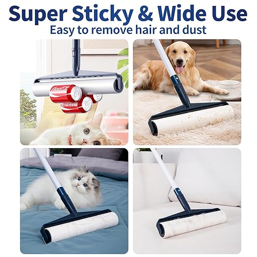 13.8in Large Size Floor Lint Rollers for Pet Hair Extra Sticky 51.2in Long Handle Giant Big Hair Picker Upper from Sticky Mop for Cleaning Dog Cat Hair Animal Fur Removal Roller Couch Bed Sheet Carpet