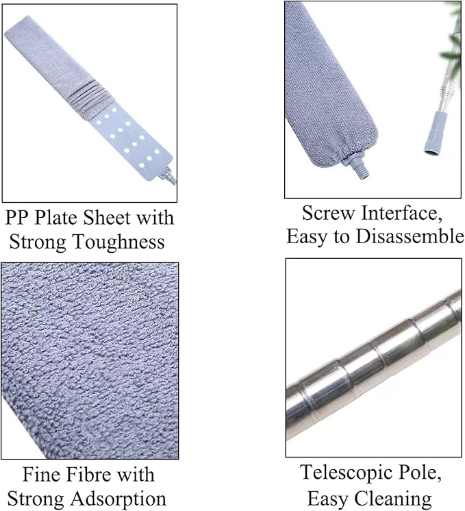 TopHomer 2 Pieces Retractable Gap Dust Cleaner Brush with Washable and Removable Duster Cloth for Cleaning Under Appliances Furniture Couch Fridge (Grey)