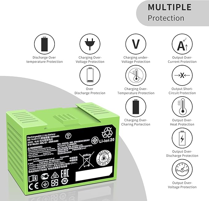 For iRobot Roomba e e5 e6 e5150 e5152 e6198 and i i3 3150 i3+ 3550 i4 4150 i4+ 4552 i6 I7 i7158 i7+ 7150 7550 i8 Plus Replacement Lithium Ion Battery ABL-D1 4624864 4INR19/65 DC 14.4V 1800MAH/26WH