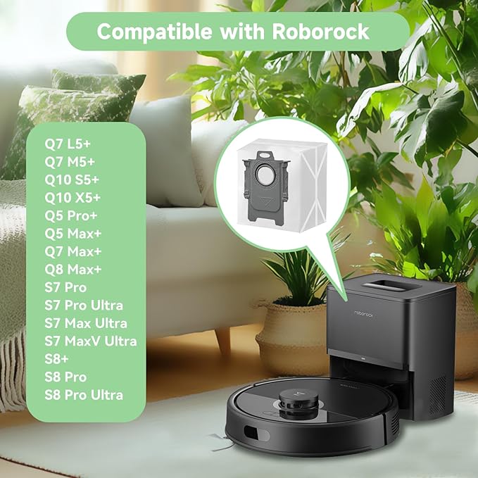 6 Pack Q5 Vacuum Bags for Roborock Q7 M5+, Q10 S5+, Q5 Max+, Q10 X5+, Q8 MAX+, Q7 MAX+, S7 Max Ultra, S8+ Robot Vacuum - Disposable Dirt Disposal Bags