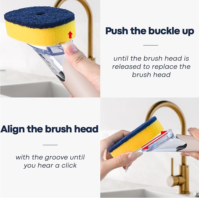 Dish Brush with Soap Dispenser Storage Set with 2 PCS Sponge Refills & Holder, Soap Dispensing Dish Brushes, Sponge with Soap Dispenser Handle, Dish Sponges with Handle for Dishes Pans Pots Sink