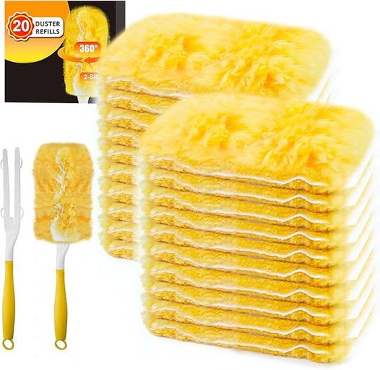 Yicotira Duster Refill Compatible with Swiffer Duster, Heavy Duty Duster Refills Kit for Cleaning Dusting, Multi Surface 360 Feather Duster, 20 Count Disposable Refills with 1 Handle