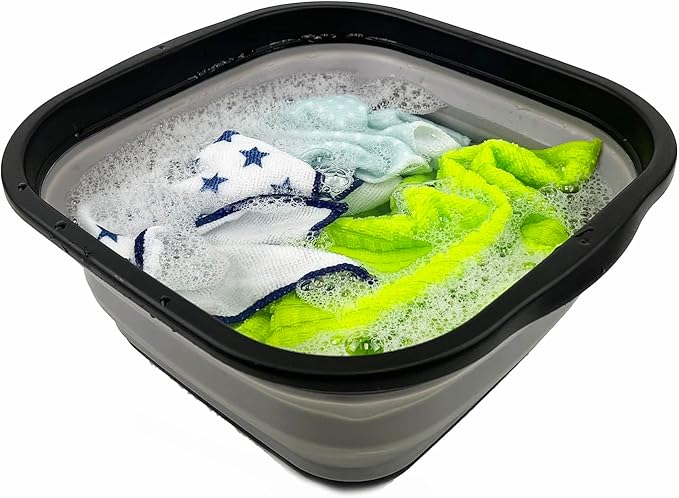 SAMMART 5.5L (1.4 Gallons) Collapsible Tub - Foldable Dish Tub - Portable Washing Basin - Space Saving Plastic Washtub (Black/Alloy Grey)