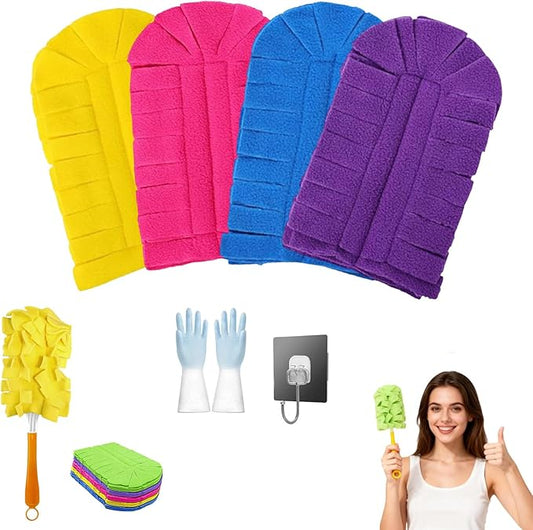 360° Electrostatic Duster Refills — The Sustainable Choice for a Dust-Free Home, Washable Reusable Duster Pads with Microfibers, Heavy Duty Dusters for Cleaning (1 Handle + 4 Refills)